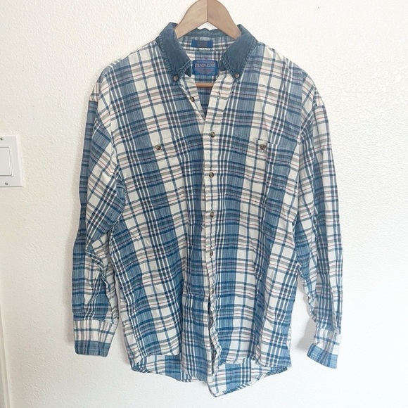 Pendleton Women’s 100% Cotton Blue White Long Sleeve Casual Button Front Shirt - Picture 1 of 9
